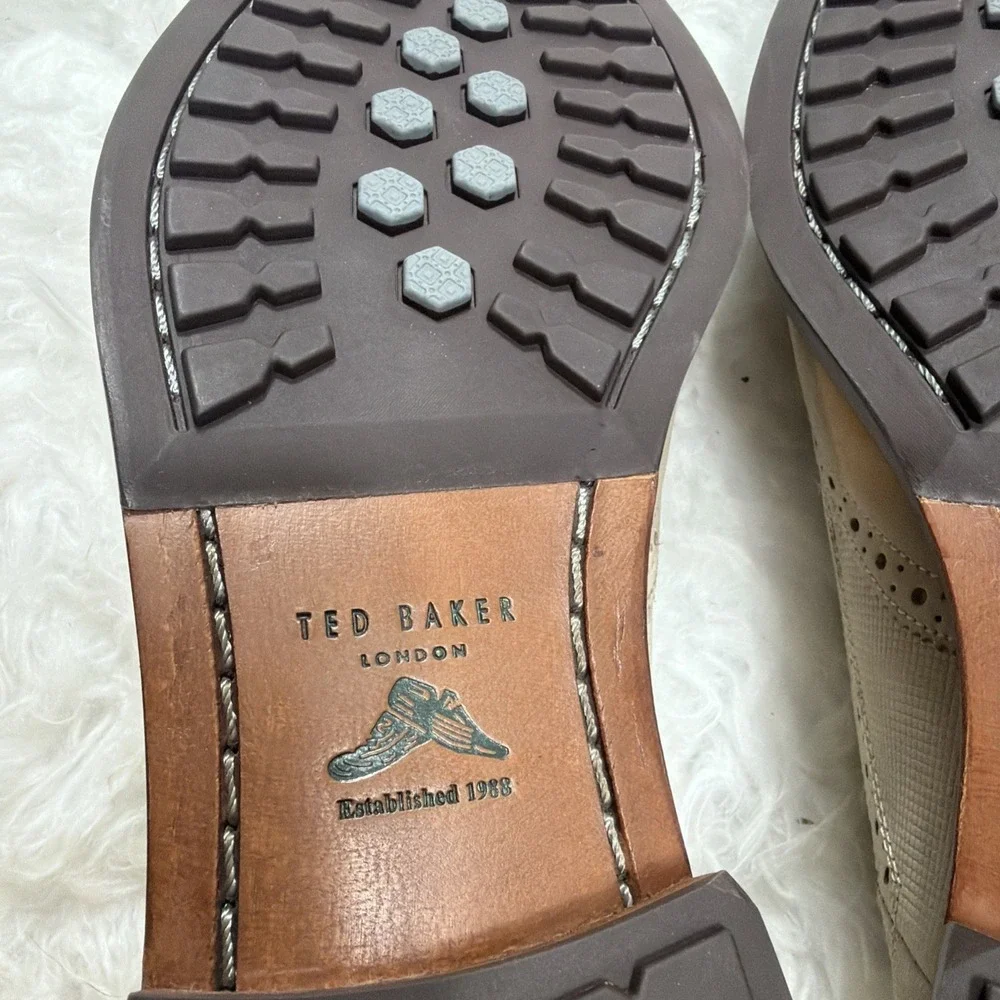 TED BAKER LONDON Brogue Derby Oxford Dress Shoes In Sand Tan Nubuck Suede Men 10